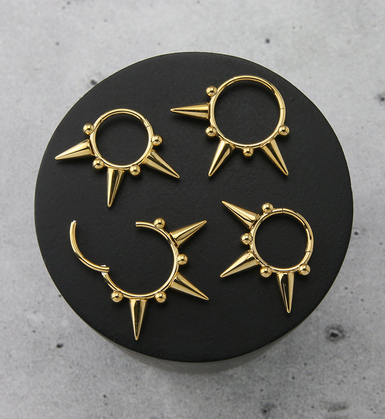 Gold PVD Spike Stainless Steel Hinged Segment Ring