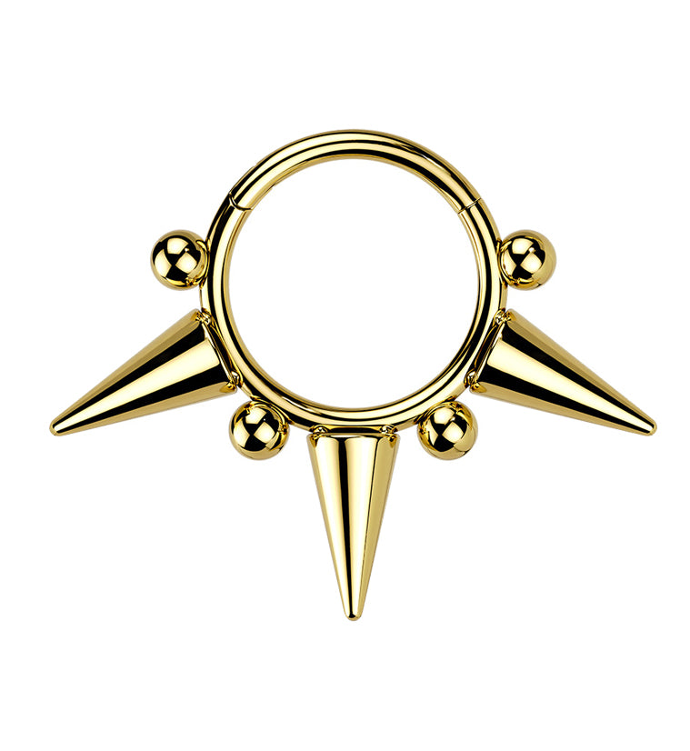 Gold PVD Spike Stainless Steel Hinged Segment Ring