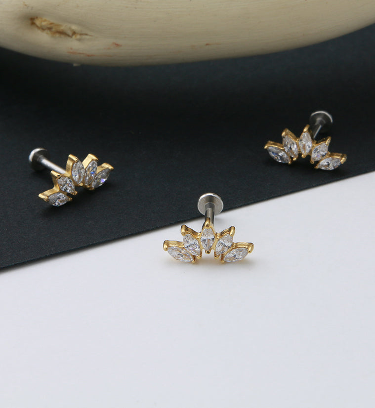 Gold PVD Spiked CZ Labret Post