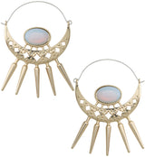 Gold PVD Spiky White Opalite Crescent Plug Hoops