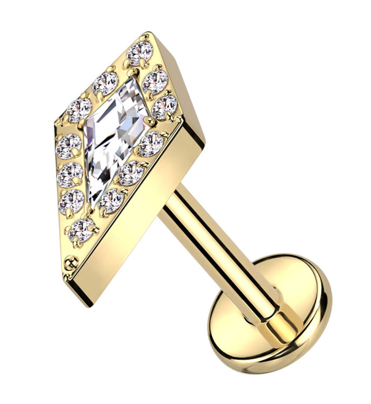 Gold PVD Spire Clear CZ Internally Threaded Titanium Labret