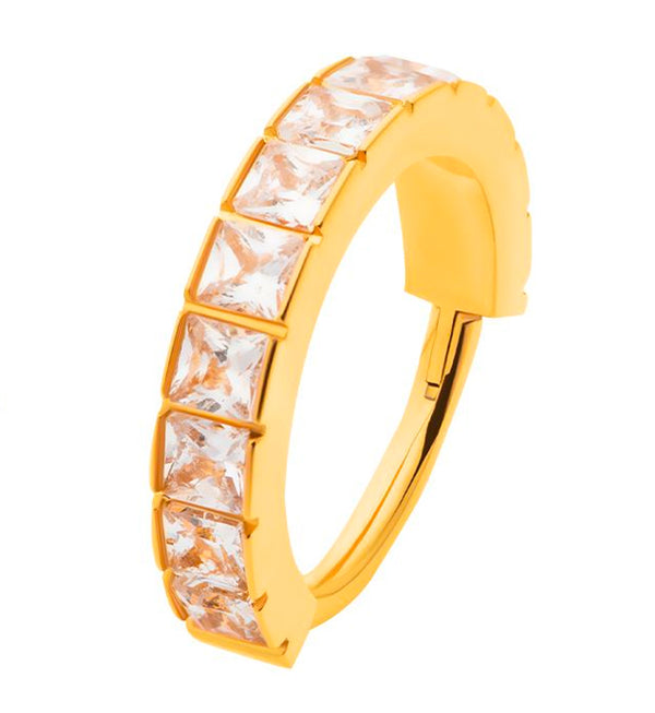 Gold PVD Square CZ Row Stainless Steel Hinged Segment Ring