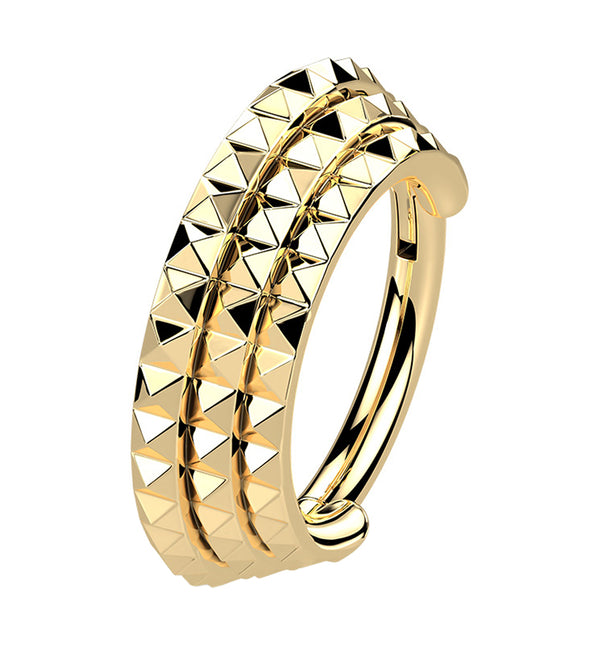 Gold PVD Stacked Polyhedra Edge Hinged Segment Ring