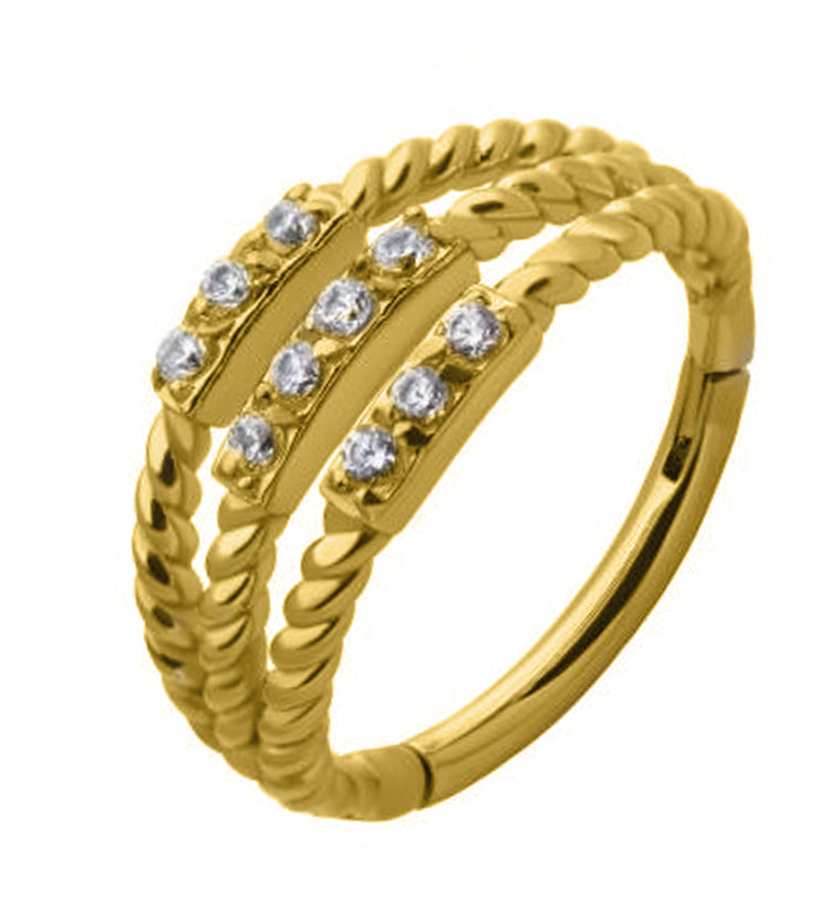 Gold PVD Stacked Twine CZ Hinged Segment Ring