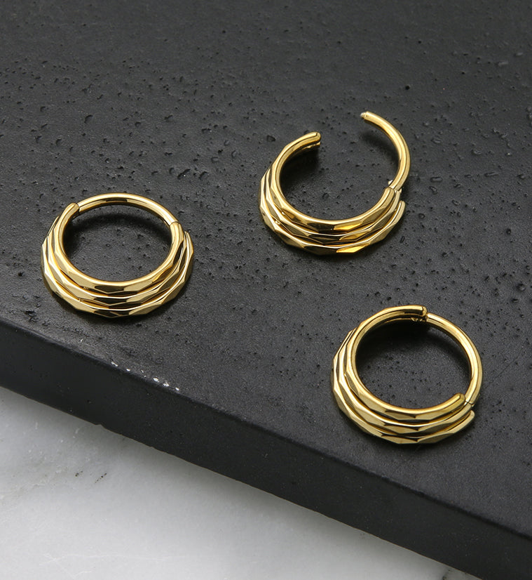 Gold PVD Stacked Verge Titanium Hinged Segment Ring