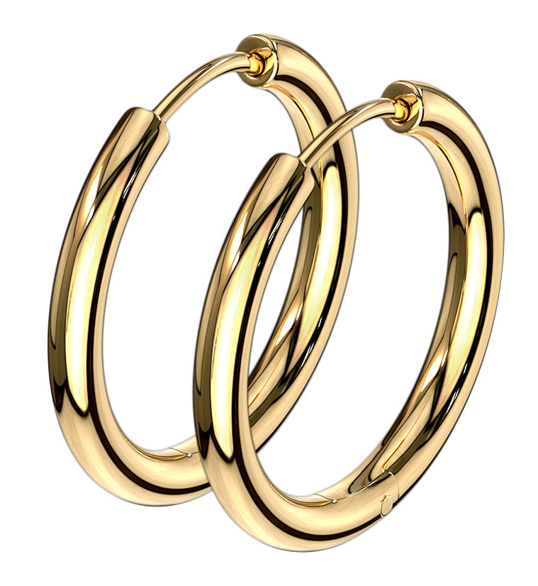 Gold PVD Stainless Steel Hinged Hoop Earrings