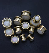 Gold PVD Stainless Steel White Pearl Screw Back Plugs