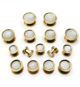 Gold PVD Stainless Steel White Pearl Screw Back Plugs