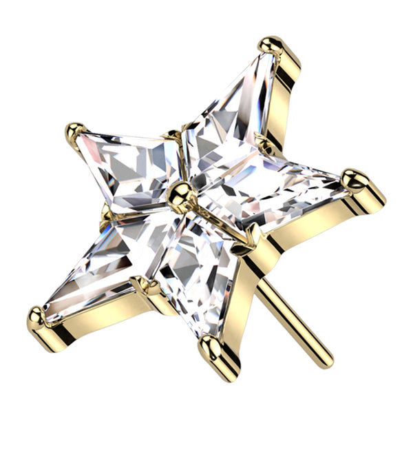 Gold PVD Star Flower Clear CZ Threadless Titanium Top