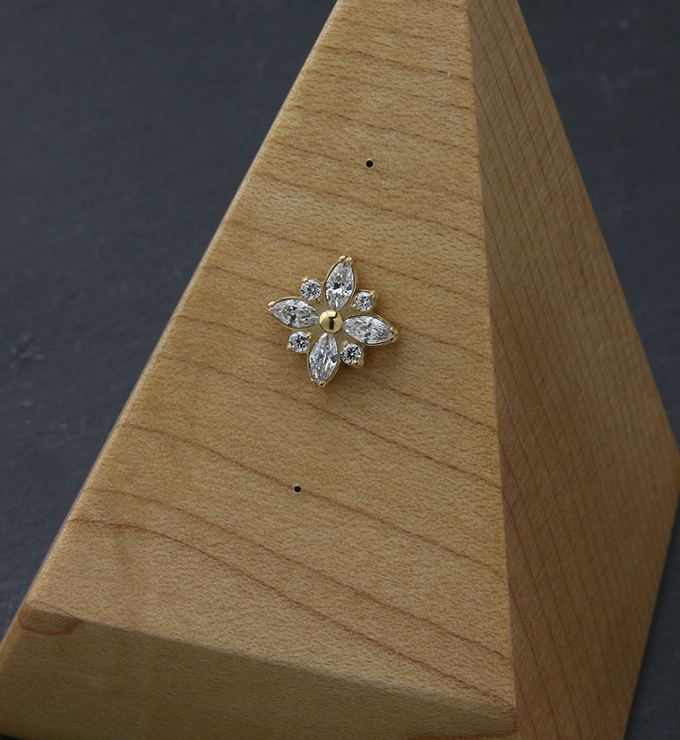 Gold PVD Starflower CZ Threadless Titanium Top