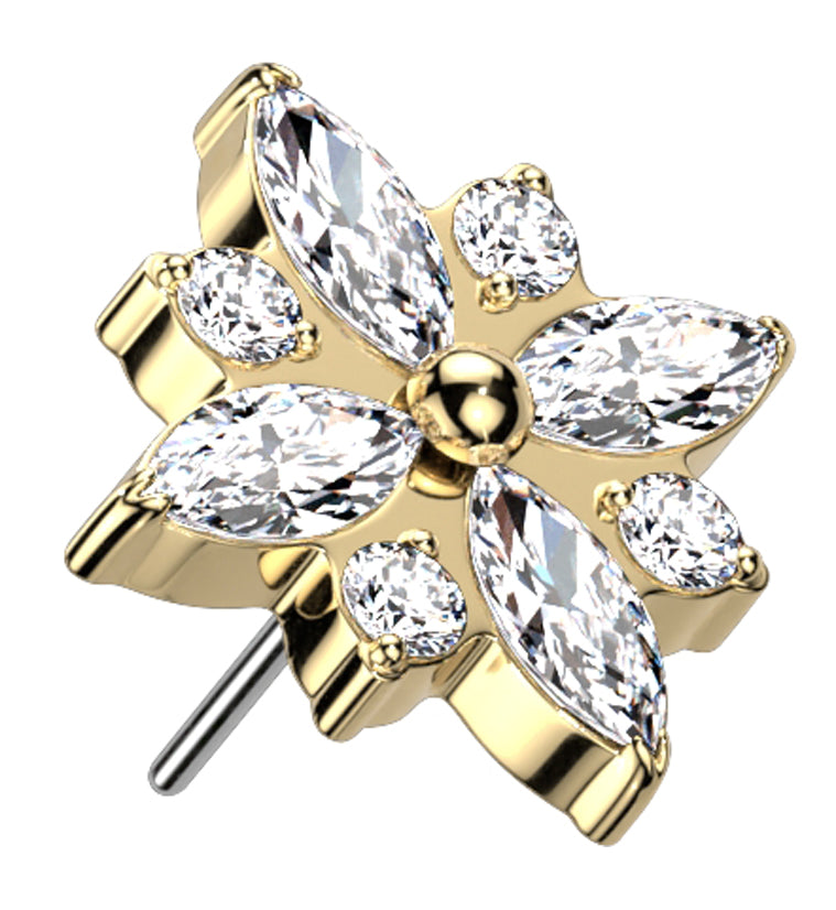 Gold PVD Starflower CZ Threadless Titanium Top