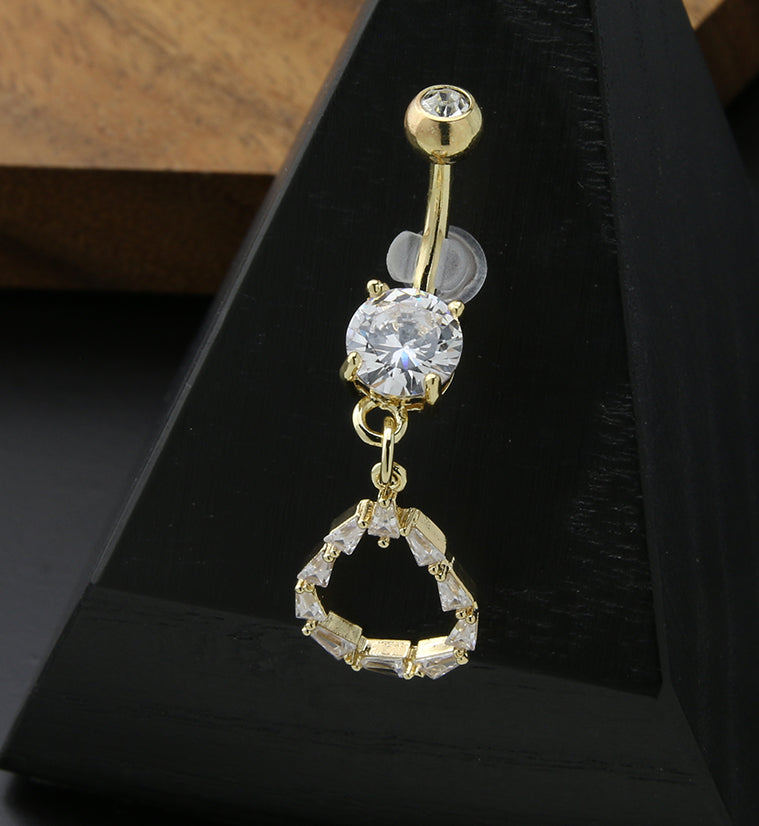 Gold PVD Teardrop Baguette CZ Dangle Stainless Steel Belly Button Ring