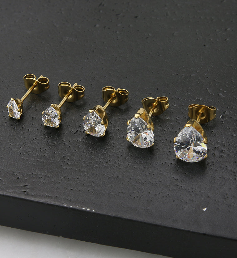 Gold PVD Teardrop CZ Stainless Steel Earrings