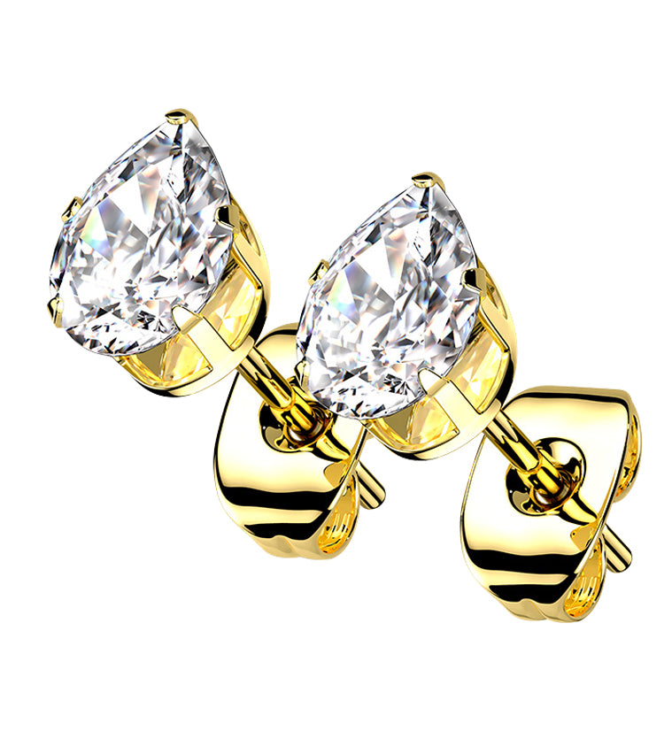 Gold PVD Teardrop CZ Stainless Steel Earrings
