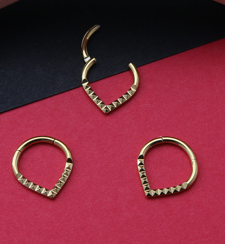 Gold PVD Teardrop Polyhedra Titanium Hinged Segment Ring
