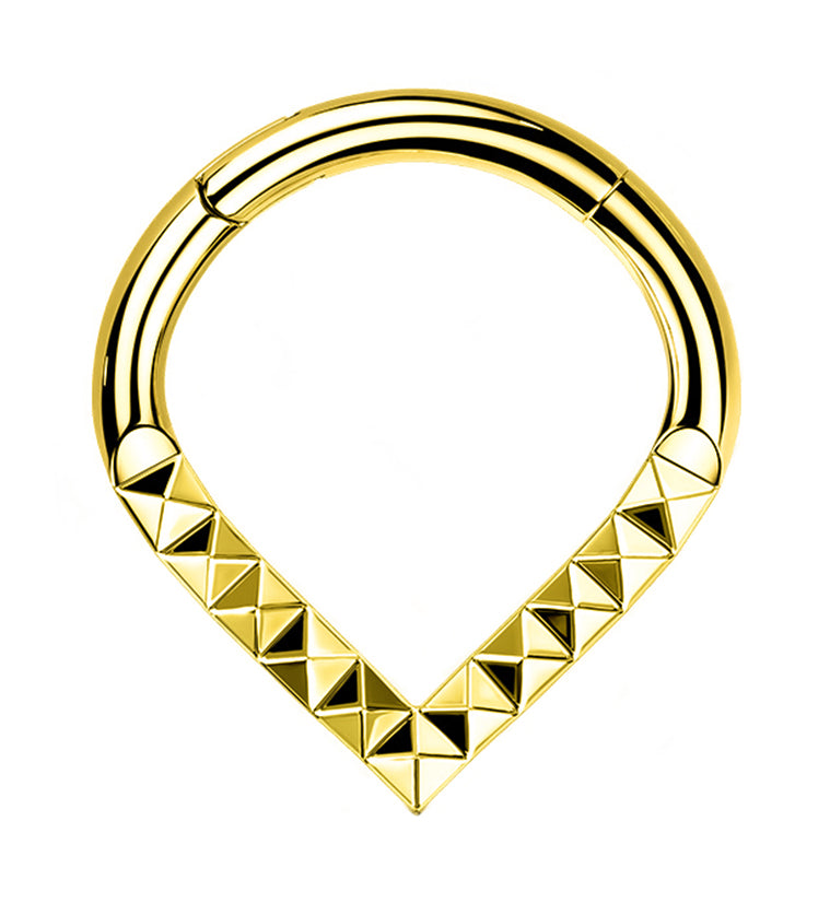 Gold PVD Teardrop Polyhedra Titanium Hinged Segment Ring