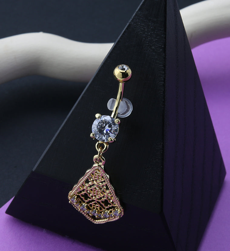 Gold PVD Teardrop Trellis Dangle Belly Button Ring