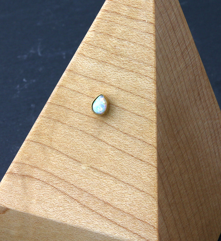 Gold PVD Teardrop White Opalite Threadless Titanium Top