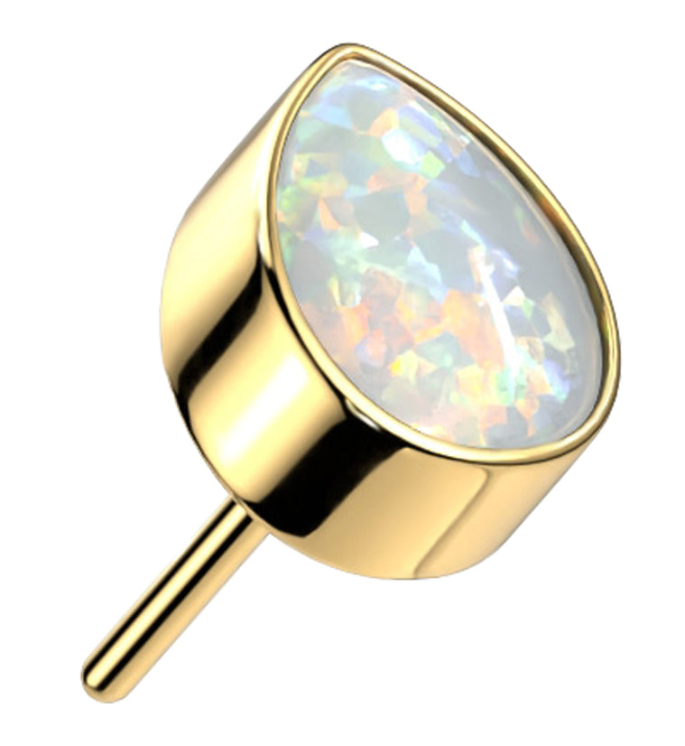 Gold PVD Teardrop White Opalite Threadless Titanium Top