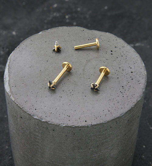 Gold PVD Triangle Black CZ Stainless Steel Internally Threaded Labret