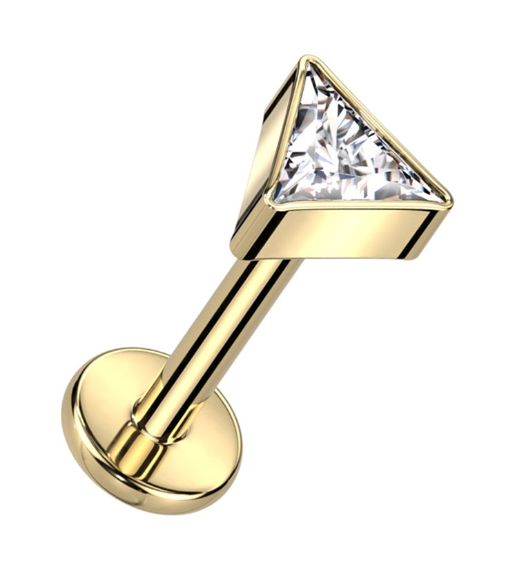 Triangular Pvd Gold PVD Triangle Clear CZ Titanium Internally Threaded Labret