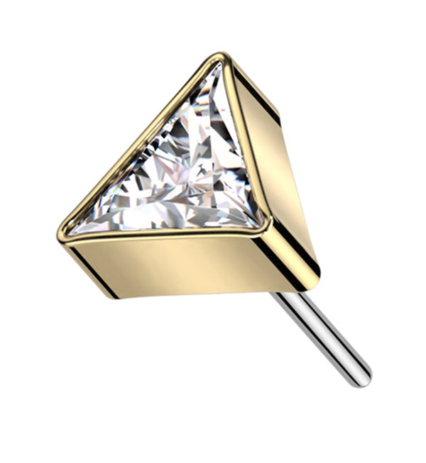 Gold PVD Triangle Clear CZ Threadless Titanium Top