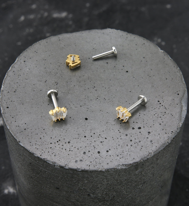 Gold PVD Trinal Clear CZ Stainless Steel Internally Threaded Labret