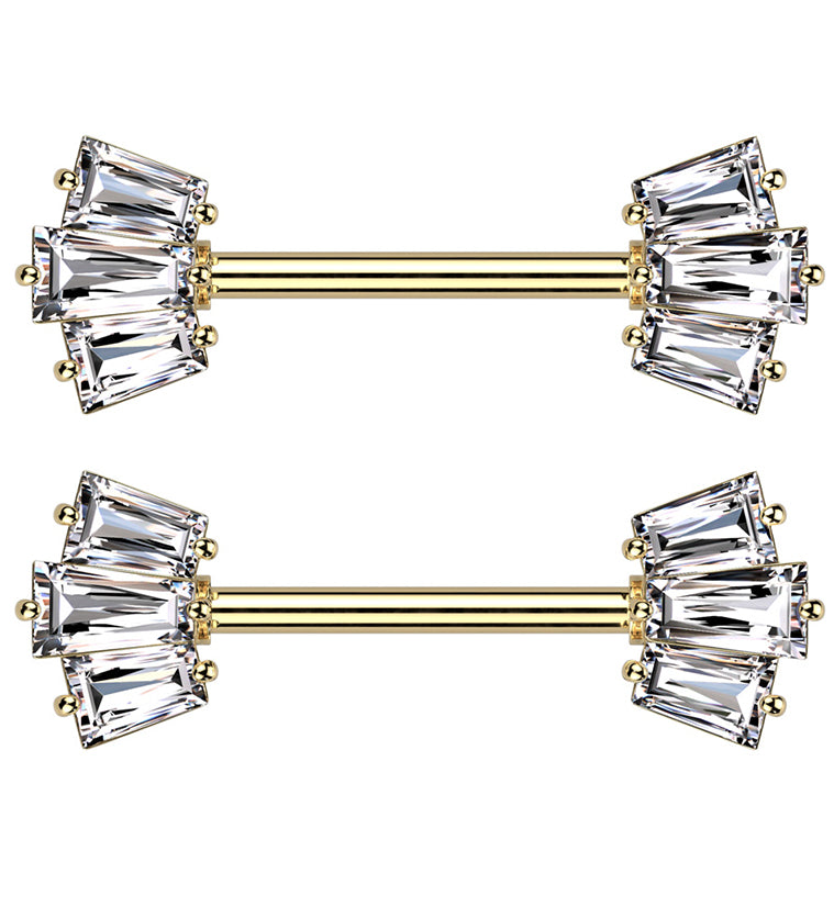 Gold PVD Trinal Clear CZ Stainless Steel Nipple Barbell