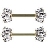 Gold PVD Trinal Clear CZ Stainless Steel Nipple Barbell