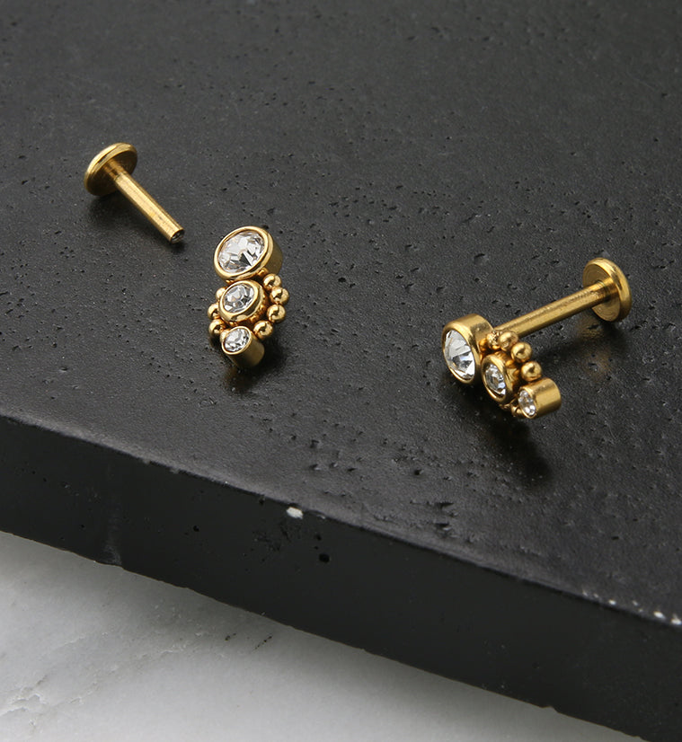 Gold PVD Trinal CZ Labret Post