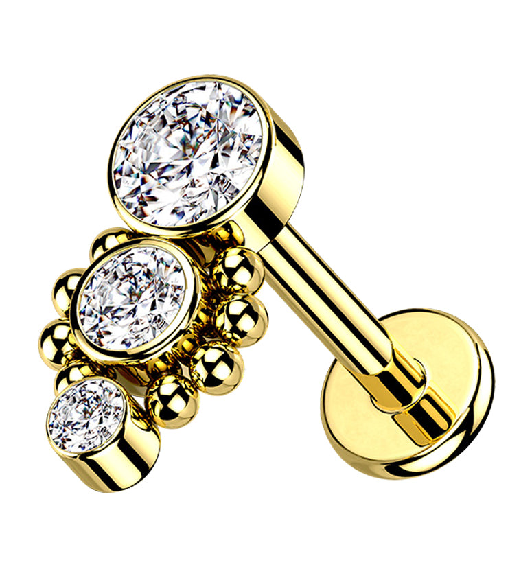 Gold PVD Trinal CZ Labret Post