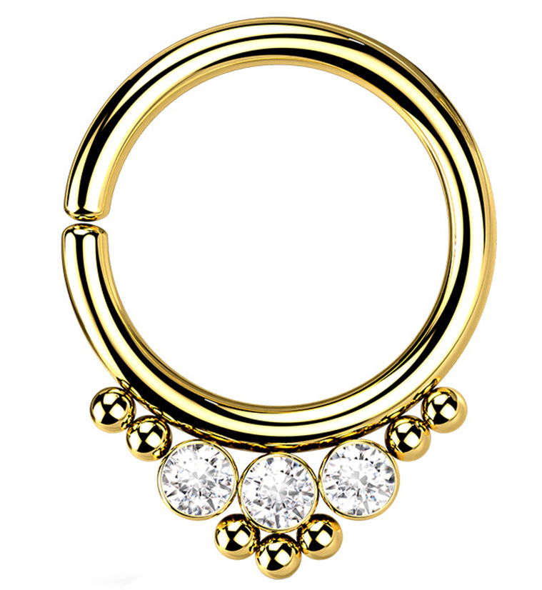 Gold PVD Triple CZ Annealed Seamless Hoop Ring
