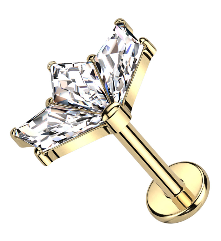 Gold PVD Triple Kite Clear CZ Titanium Internally Threaded Labret