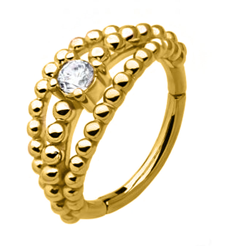 Gold PVD Triple Stacked Bead CZ Hinged Segment Ring