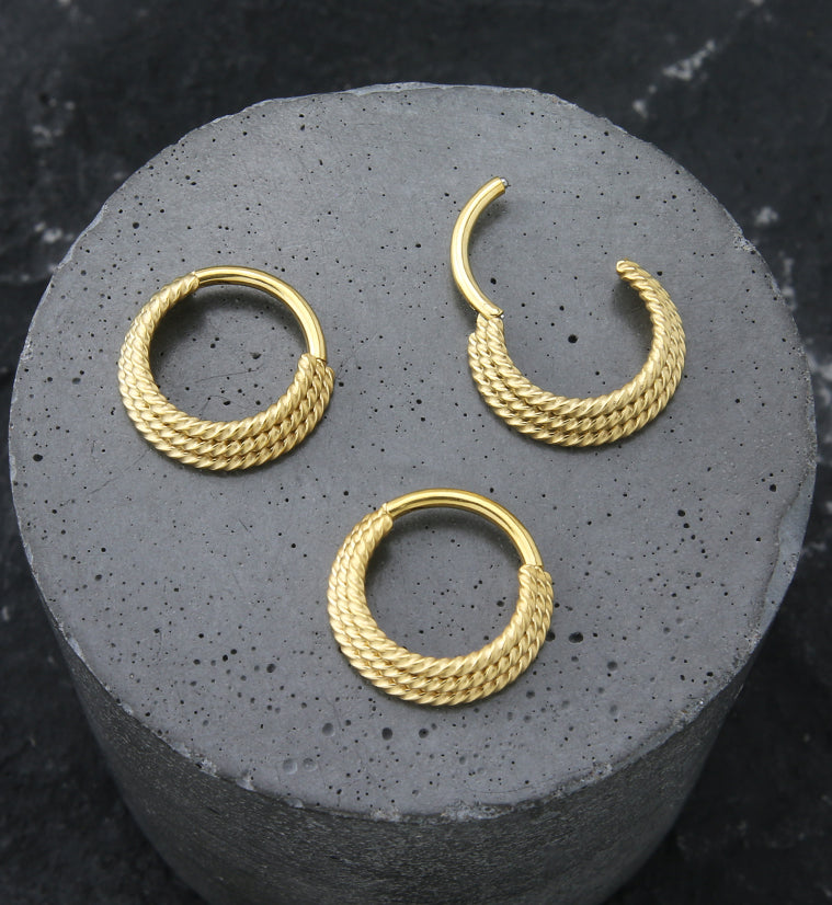 Gold PVD Triple Stacked Twist Stainless Steel Hinged Segment Ring