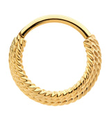 Gold PVD Triple Stacked Twist Stainless Steel Hinged Segment Ring