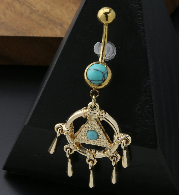 Gold PVD Turquoise Pyramid Stainless Steel Belly Button Ring