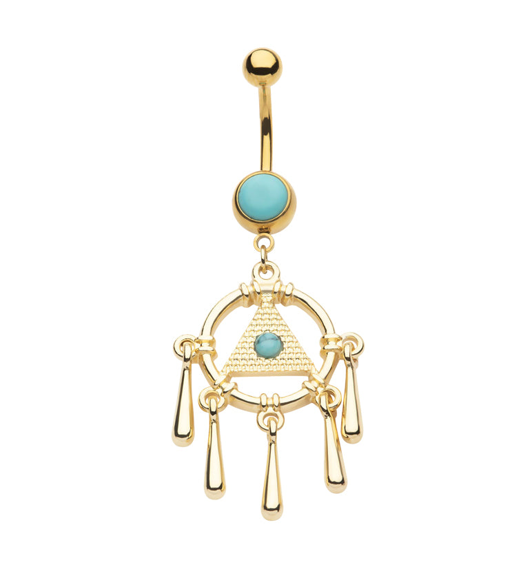 Gold PVD Turquoise Pyramid Stainless Steel Belly Button Ring