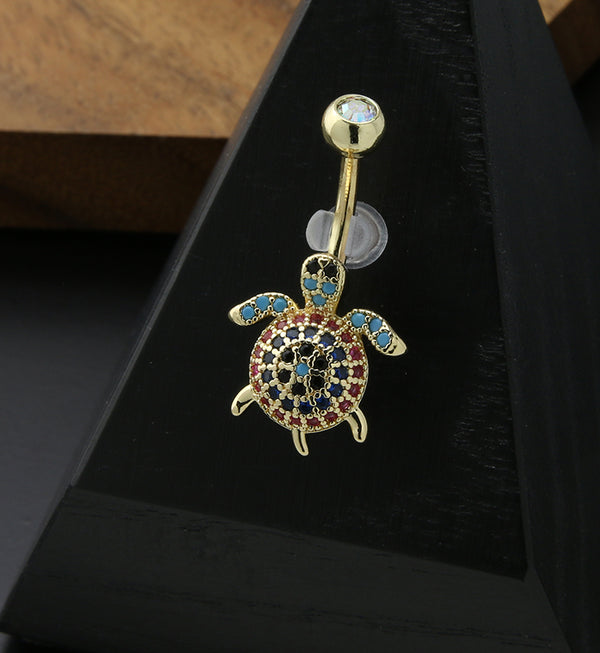 Gold PVD Turtle Rainbow CZ Stainless Steel Belly Button Ring