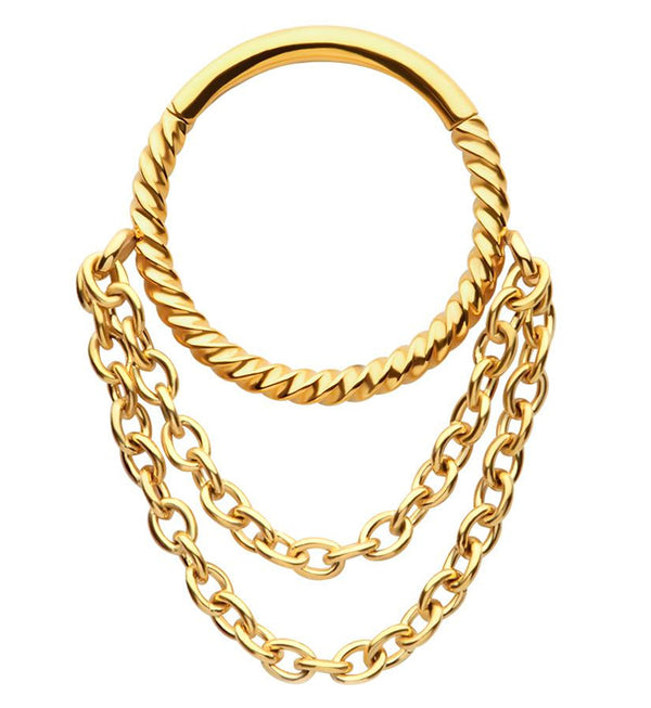 Gold PVD Twine Double Dangle Chain Stainless Steel Hinged Segment Ring