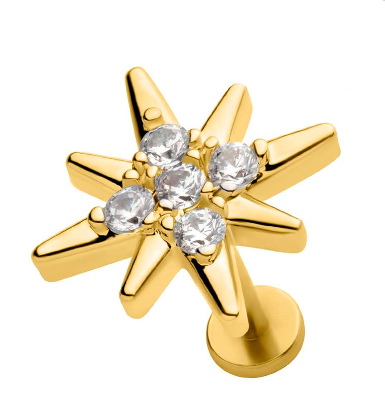 Gold PVD Twinkle Clear CZ Stainless Steel Internally Threaded Barbell