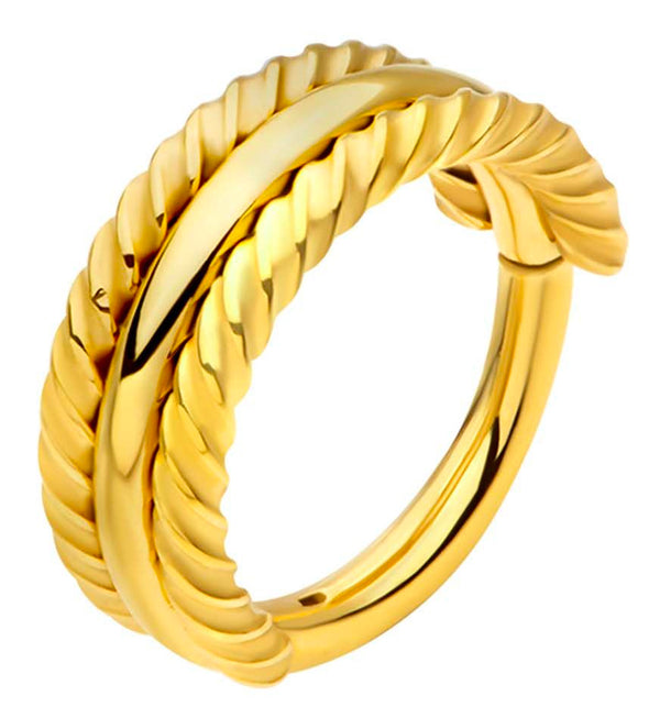 Gold PVD Twisted Edge Triple Stacked Stainless Steel Hinged Segment Ring