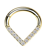 Gold PVD V-Shaped CZ Titanium Hinged Segment Ring