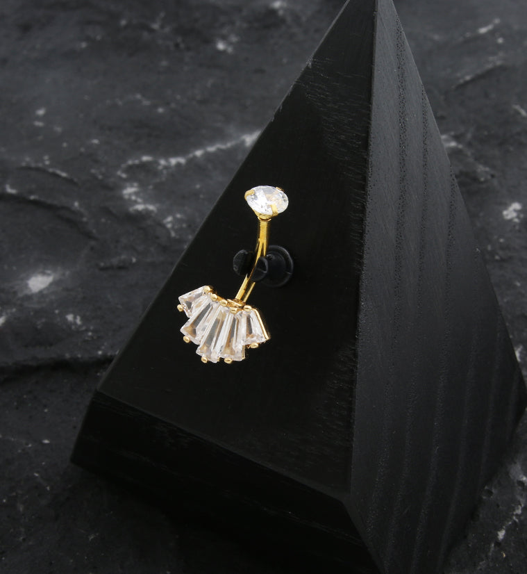 Gold PVD Vane Baguette Clear CZ Belly Button Ring