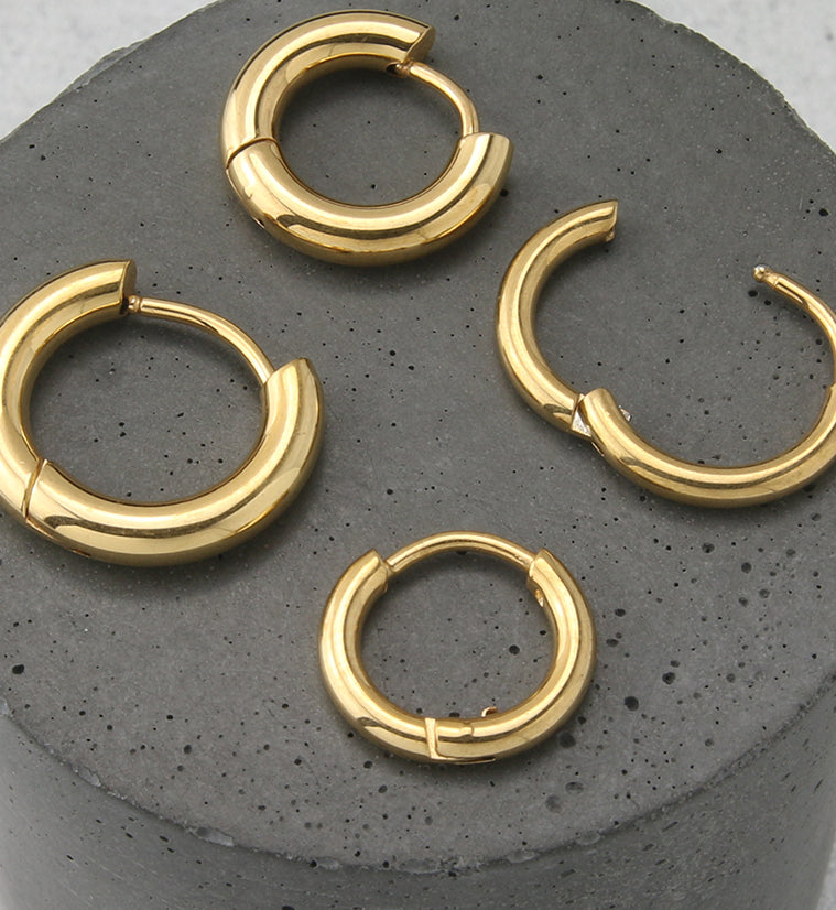 Gold PVD Vast Stainless Steel Hinged Hoop Earrings