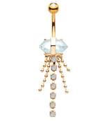Gold PVD White Opalite Crystal Bead Chain Stainless Steel Belly Button Ring