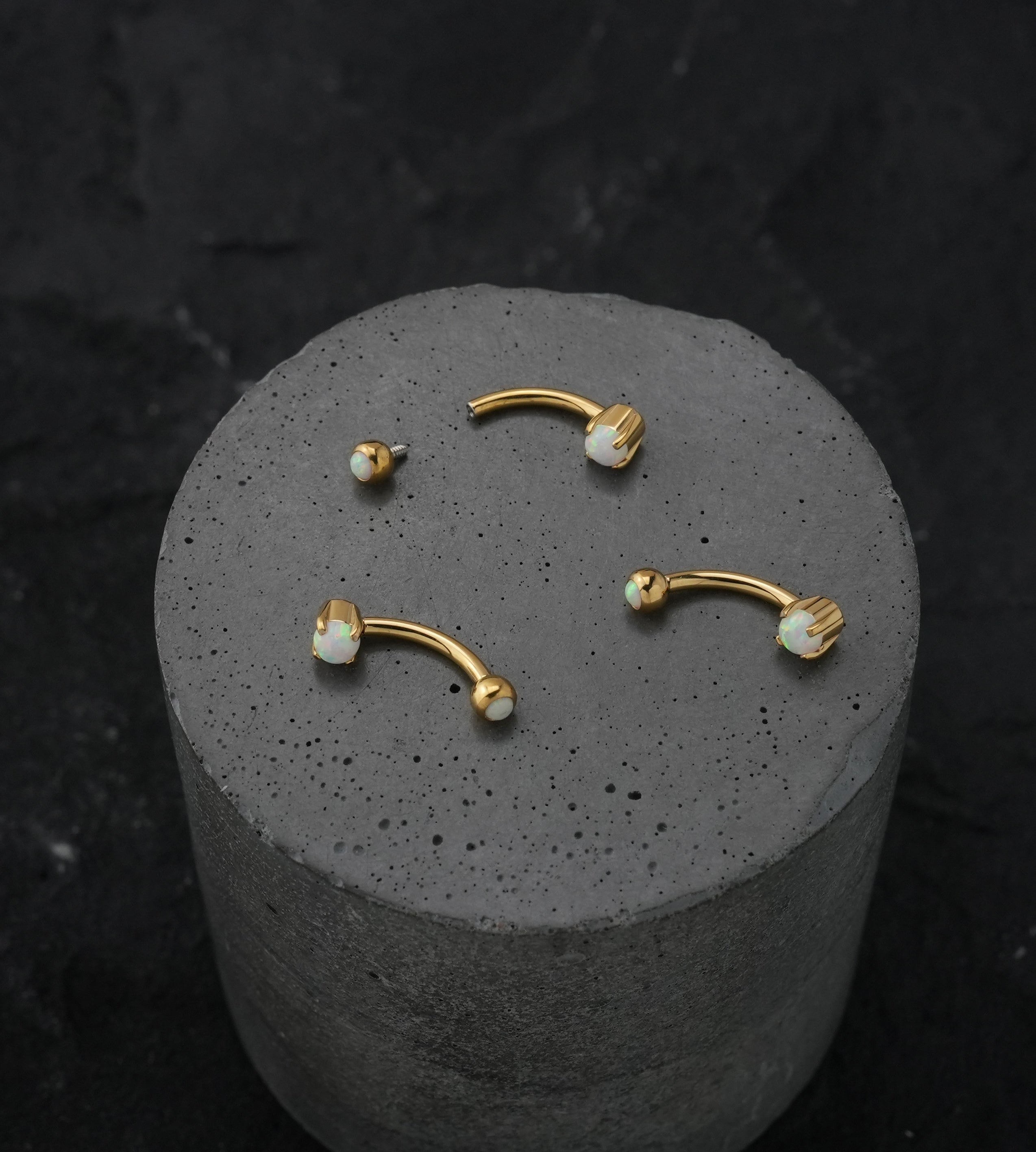 Gold PVD White Opalite Prong Set Stainless Steel Curved Barbell