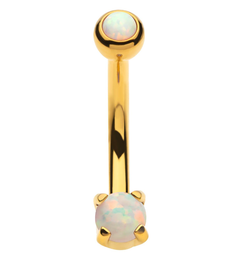 Gold PVD White Opalite Prong Set Stainless Steel Curved Barbell