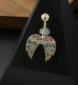 Gold PVD Wings Rainbow CZ Stainless Steel Belly Button Ring