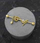 Gold PVD Wrapped Snake CZ Stainless Steel Industrial Barbell